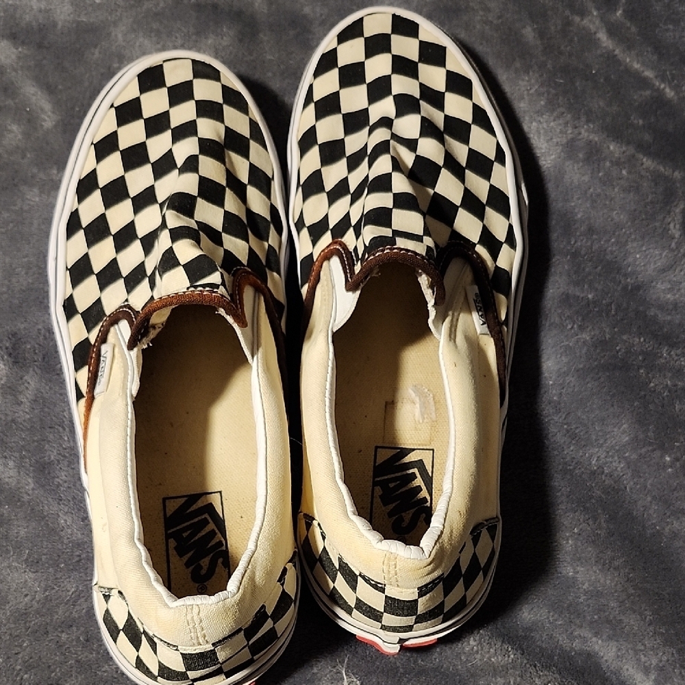 Vans Mens Size 9 Checkered Slip-On Shoes - Black and White